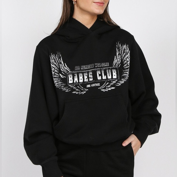 Brunette The Label Tops - BRUNETTE THE LABEL Grey Babes Club Oversized Hoodie